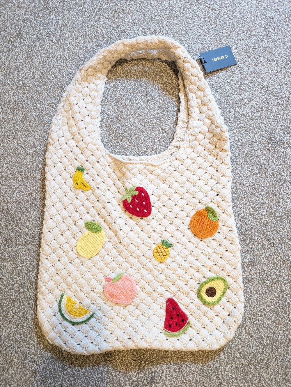 Forever 21 Crochet Cream Fruit Tote Bag